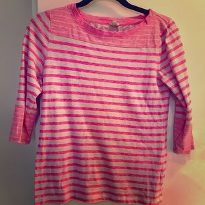 JCrew Bright Prink Striped 3/4 Sleeve T-Shirt